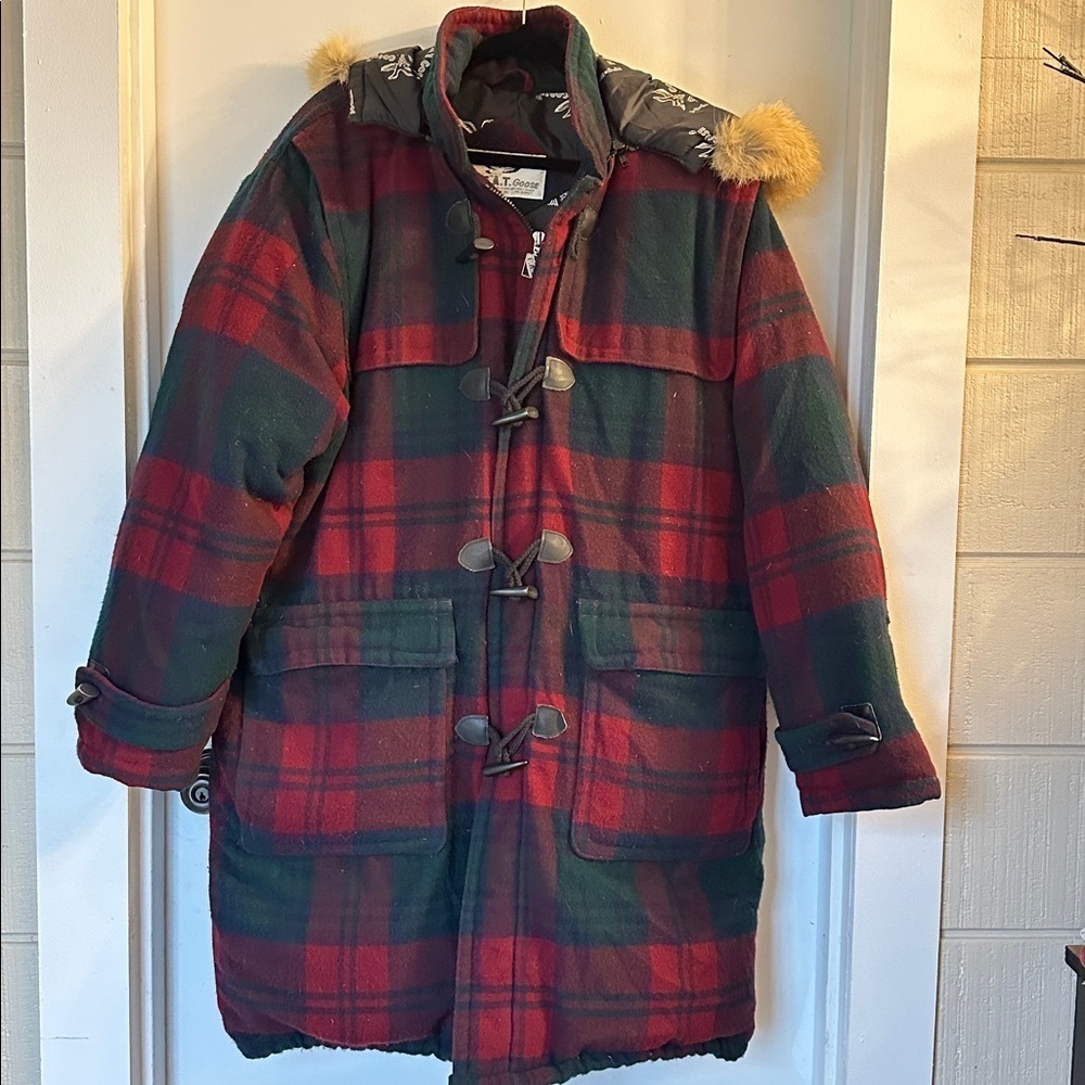 Vintage TRIPLE F.A.T. GOOSE Jacket Men's L Plaid Parka Puffer Duck Down Fur warm